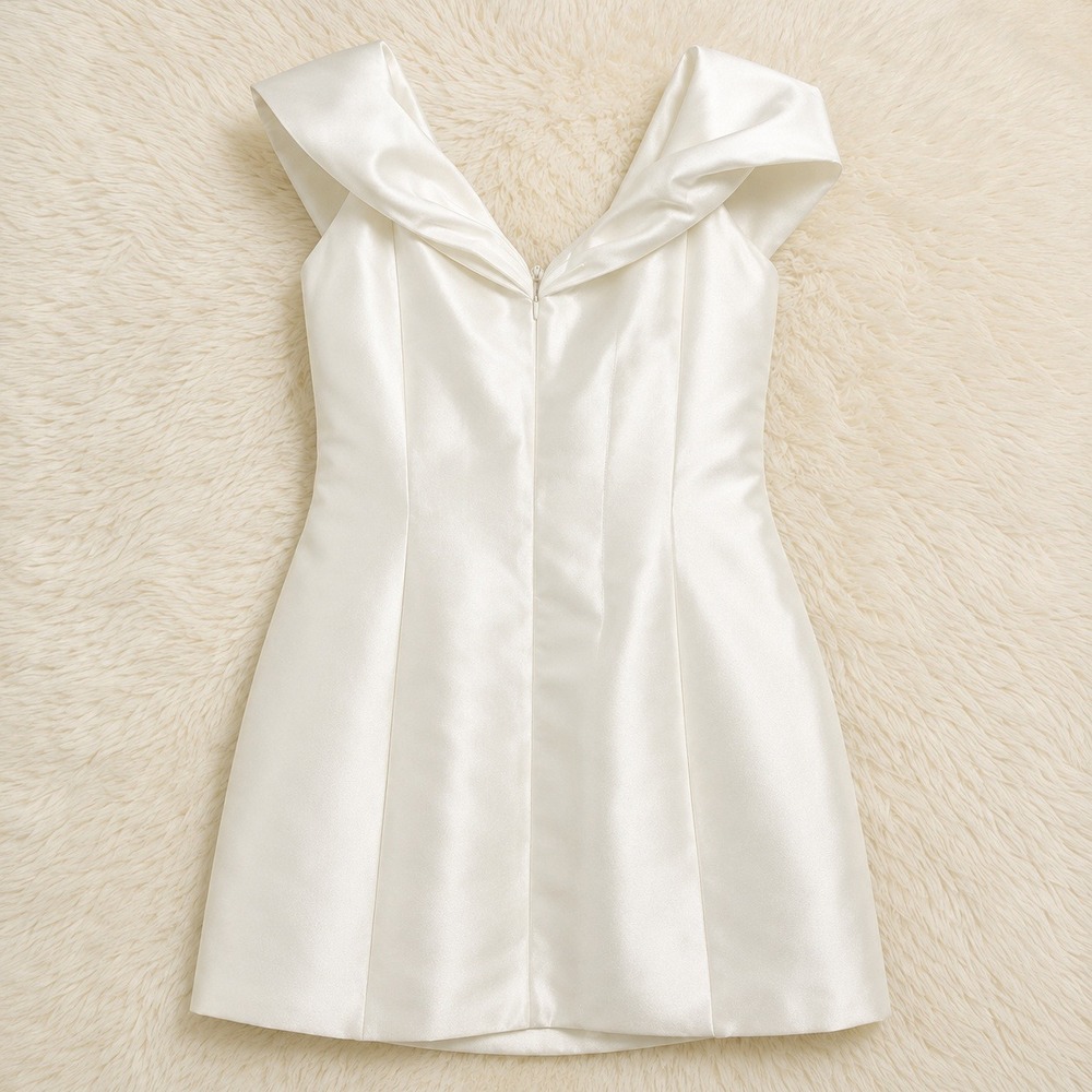 Elliatt Espousal Ivory Satin Off Shoulder Bow Mini Dress Bridal Wedding XL NWT - Picture 3 of 6